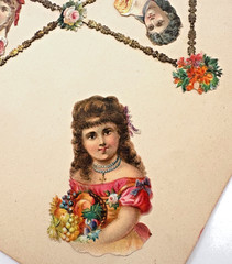 Lovely 1800’s Scrapbook page with Delicate Die Cuts of Children & A Puppy *