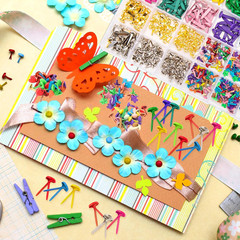 510Pcs Brads for Paper Crafts, 14 Colors and 5 Styles Metal Brass Brads Paper Fa