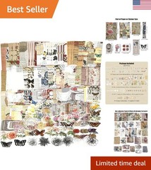 Elegant 260PCS Scrapbooking Kit: Vintage Floral & Butterfly Designs for Journals