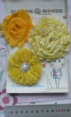 Sunshine YELLOW 3 Flower Mix Fabric Lace Organza 65-75mm Across Manor House