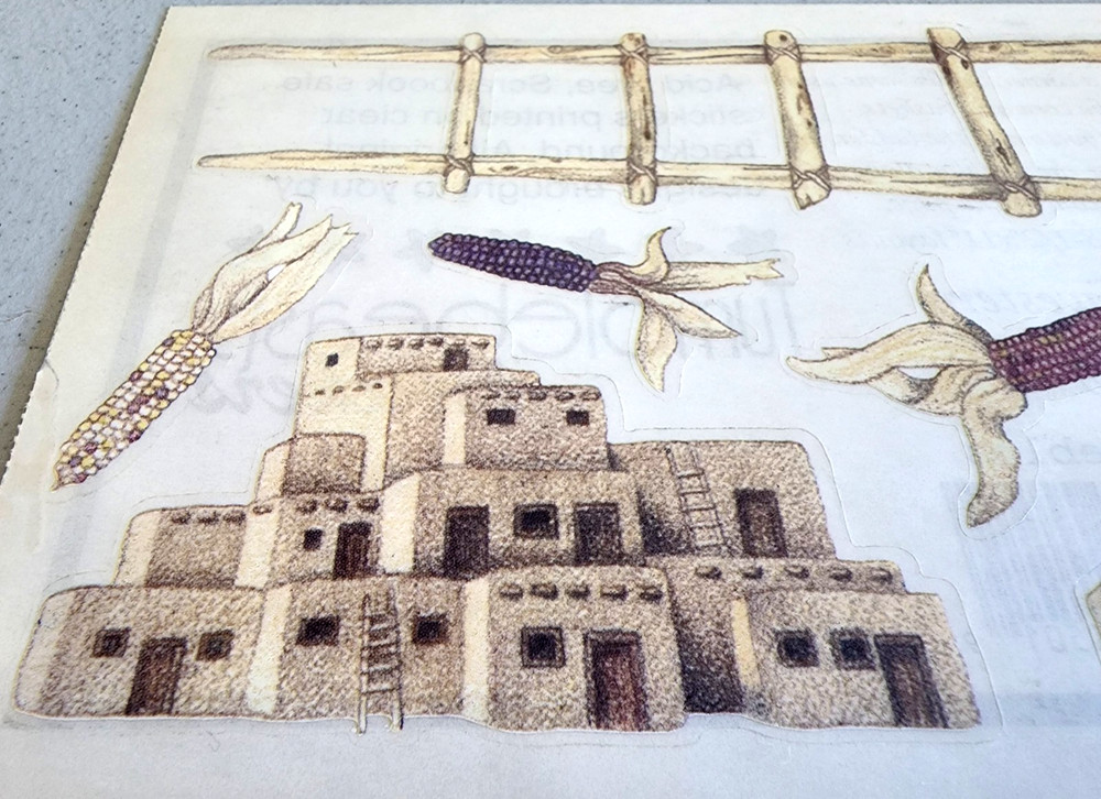 Clear Stickers 12″ Pueblos Southwest Native American Craft NOS Tumblebeasts 2002