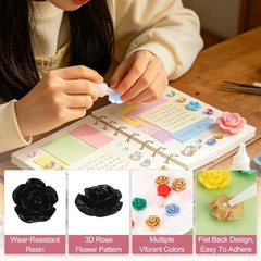 10mm Resin Rose Flatback Charms, 30 Pcs Flatback Embellishment, Black