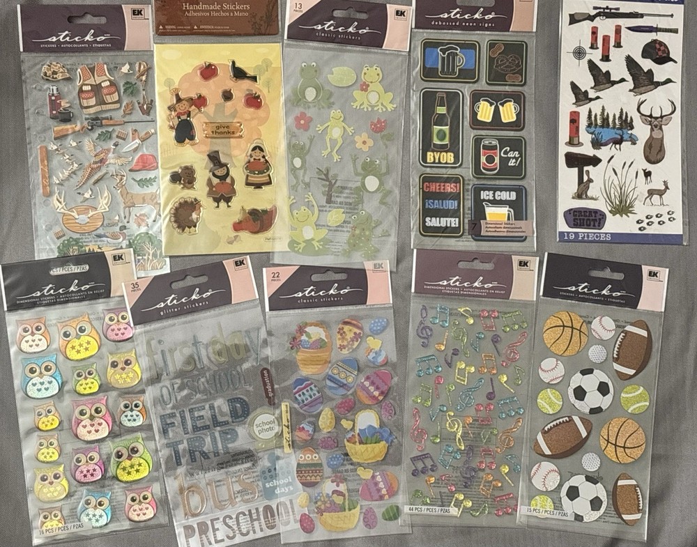 Lot of 10 Vintage Mixed Sticker Sheets Sealed New Scrapbook Crafts Supplies
