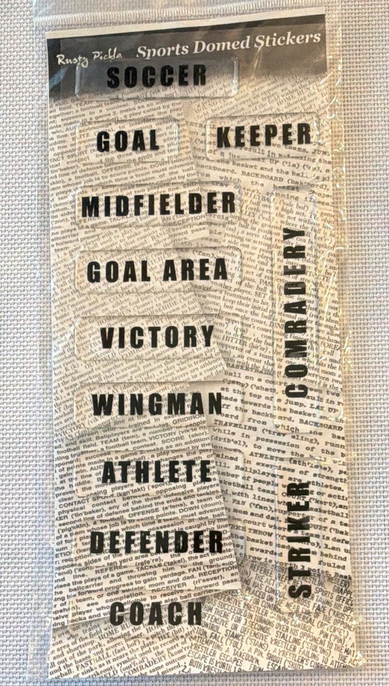 Rusty Pickle Sports Domed Stickers Soccer Word Theme Black White Gray 478