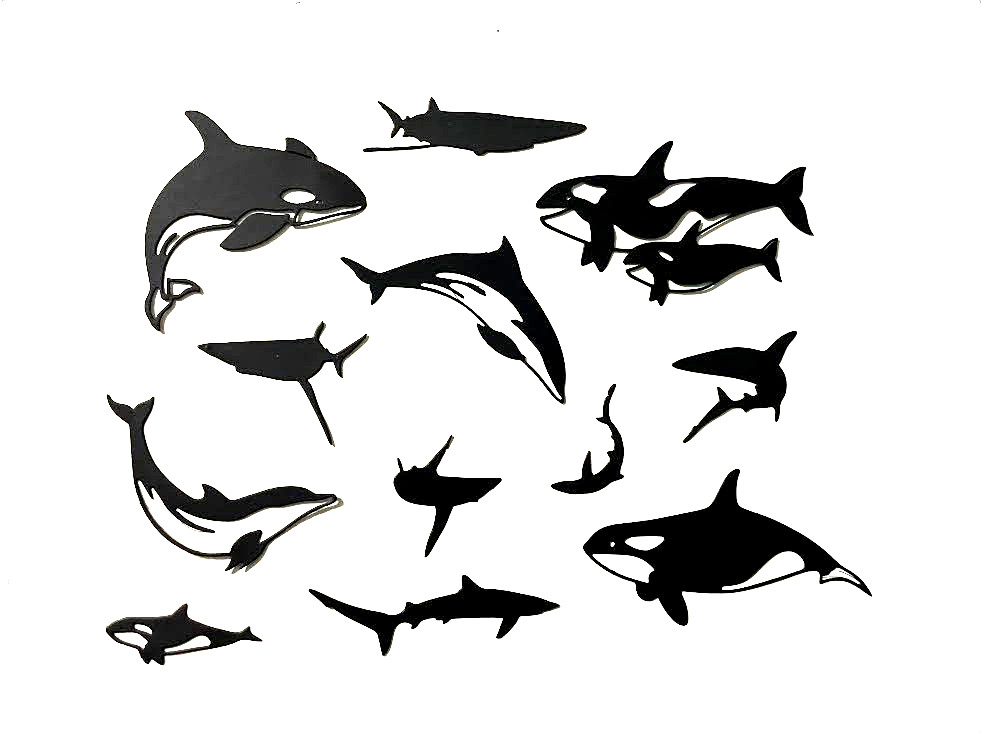 ORCA, DOLPHINS, SHARKS, & KILLER WHALES SILHOUETTE DIE CUT/ CUTS (ALL DIFFERENT)
