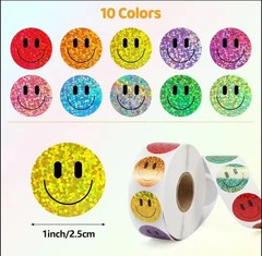 500 pcs Sticker Seals Roll Color Foil Glitter Happy Smile 🙂Face Self Adhesive
