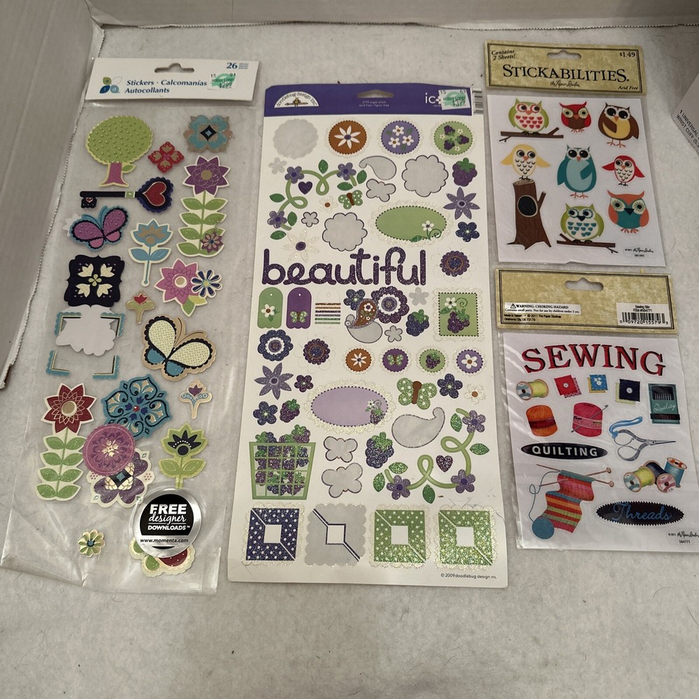 misc lot of 4 stickers, stickers for scap booking & arts and craft projects