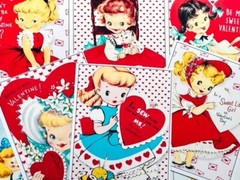 Set of 9 Retro Vintage Valentine’s Day Little Girls STICKERS – Just Cut & Use!