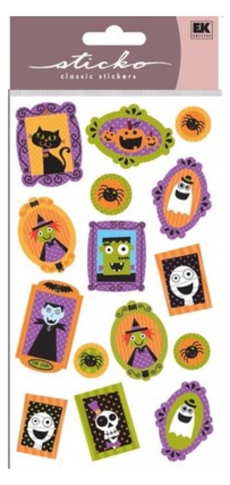 Crafts Sticko Stickers Trick Treat Happy Halloween Framed Ghosts Bats Black Cat