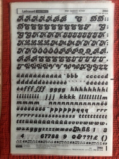 Three Letraset INSTANT LETTERING Transfer 60pt & 72pt Candice Inline nice 1