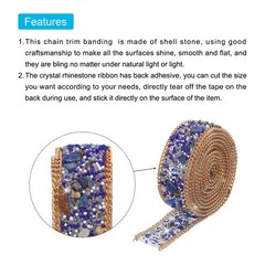 3.28FTx0.8″ Crystal Rhinestone Dark Blue Gems+Gold Chain