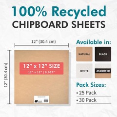 Medium Weight Chipboard – 12″x12″, Assorted Acid-Free 0.057” Sheets, Create T…