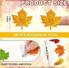 500 pcs Sticker Seals Roll Foil Autumn Leaf 🍁 NICE SIZE!! 1 1/2″ Leaves NEW!!!