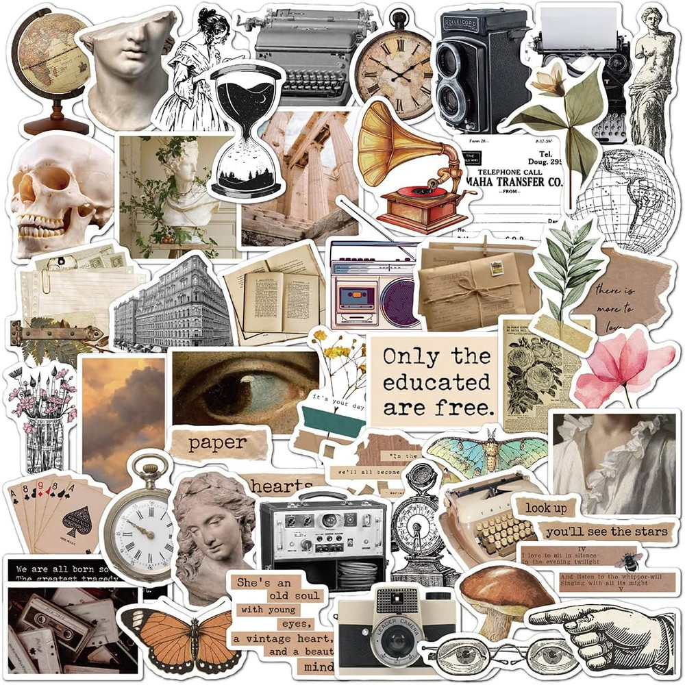 Old Times Vintage Stickers Scrapbook Supplies, Maxeaf 50PCS Nostalgia Retro Stic