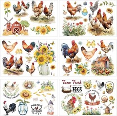 Chicken Rub on Transfers for Crafts – 6 Sheets Farm 11.8×7.9 Inch,