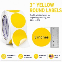 3″ Yellow Round Dot Stickers – Write-On Semi-Gloss Labels for Inventory, Color C
