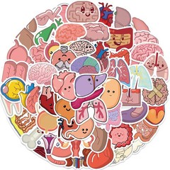 65Pcs Cartoon Colorful Heart Brain Organ Doodle Stickers – Luggage/Fridge/Notebo