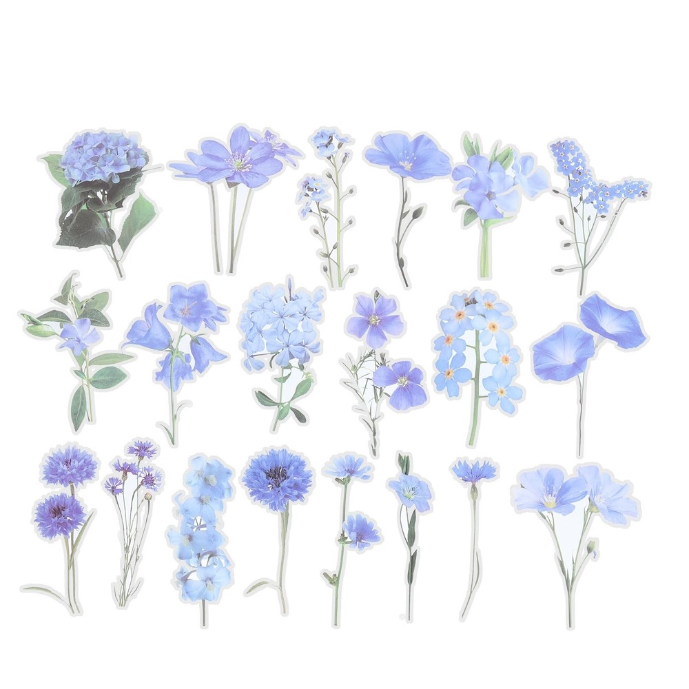 PATIKIL Transparent Flower Vinyl Stickers, 80 Sheet Waterproof PET Blue