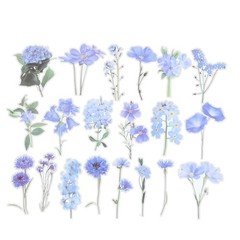 PATIKIL Transparent Flower Vinyl Stickers, 80 Sheet Waterproof PET Blue
