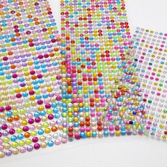 3 Sheet Mixed Color Bling Round Rhinestones Gems Self-Adhesive Sticker Flat Back