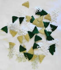 Christmas Trees 20 Gold & 20 Green AND Snowflakes 20 Silver & 20 White