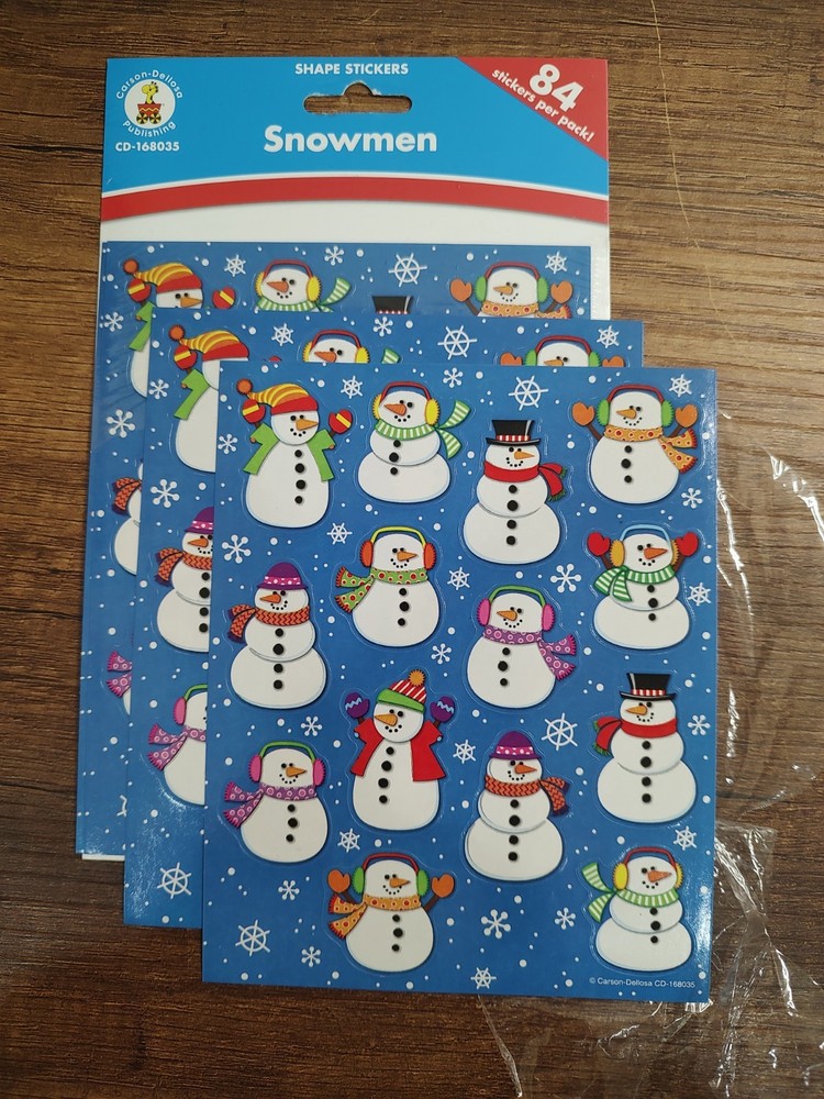NOS Vtg Carson-Dellosa Stickers Snowman Winter 4 Full Sheets