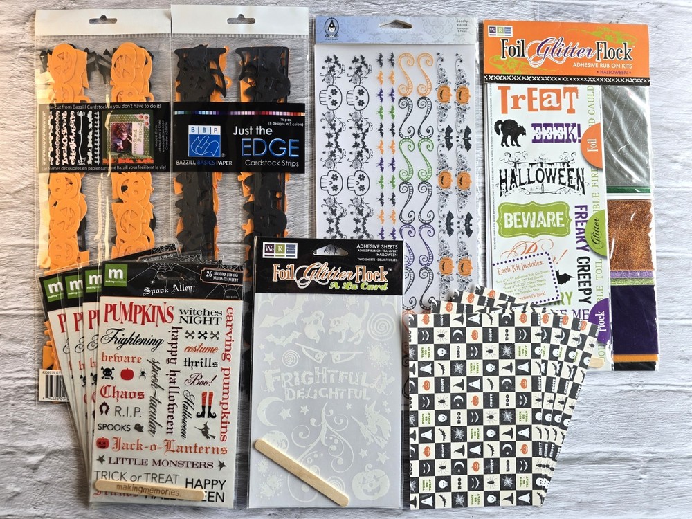 Halloween embellishment bundle foil flock adhesive rub on transfers die cuts