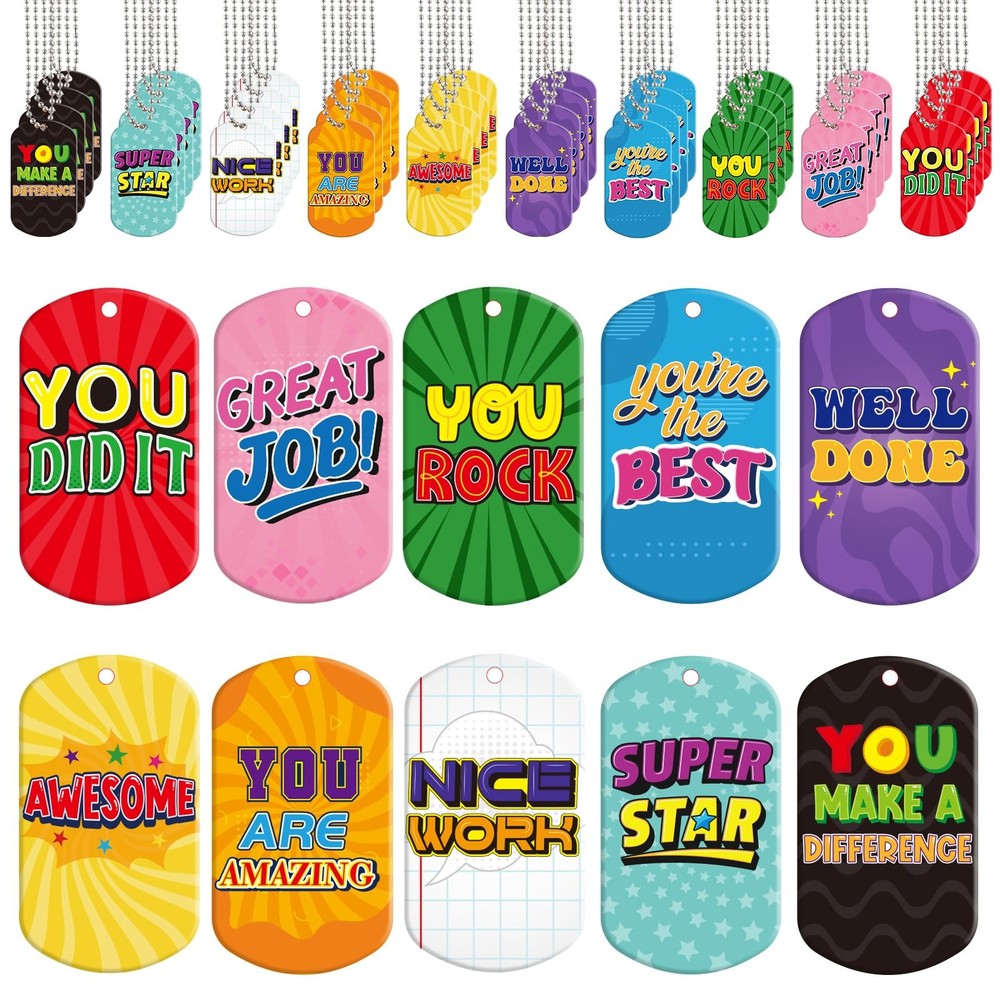 60 Set Inspirational Dog Tags Bulk Student Incentive Necklaces Acrylic Motiva…