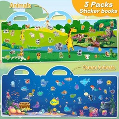 iGetooy Reusable Sticker Books for Toddlers 1-3, 3 Sets Sticker Books for Toddle