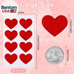 Heart Stickers, Valentines Stickers for Kids, 1.5 Inch 240PCS Glitter Red Large