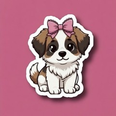 Cute Puppy Sticker with Pink Bow – Waterproof Vinyl UV Resistant – 3″ x 3.5″