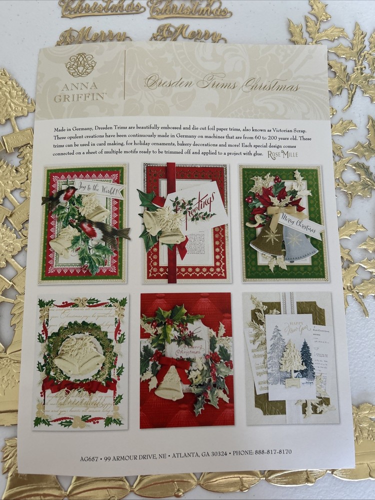 Anna Griffin DRESDEN TRIMS CHRISTMAS DIE CUTS Gold Foil Made in Germany