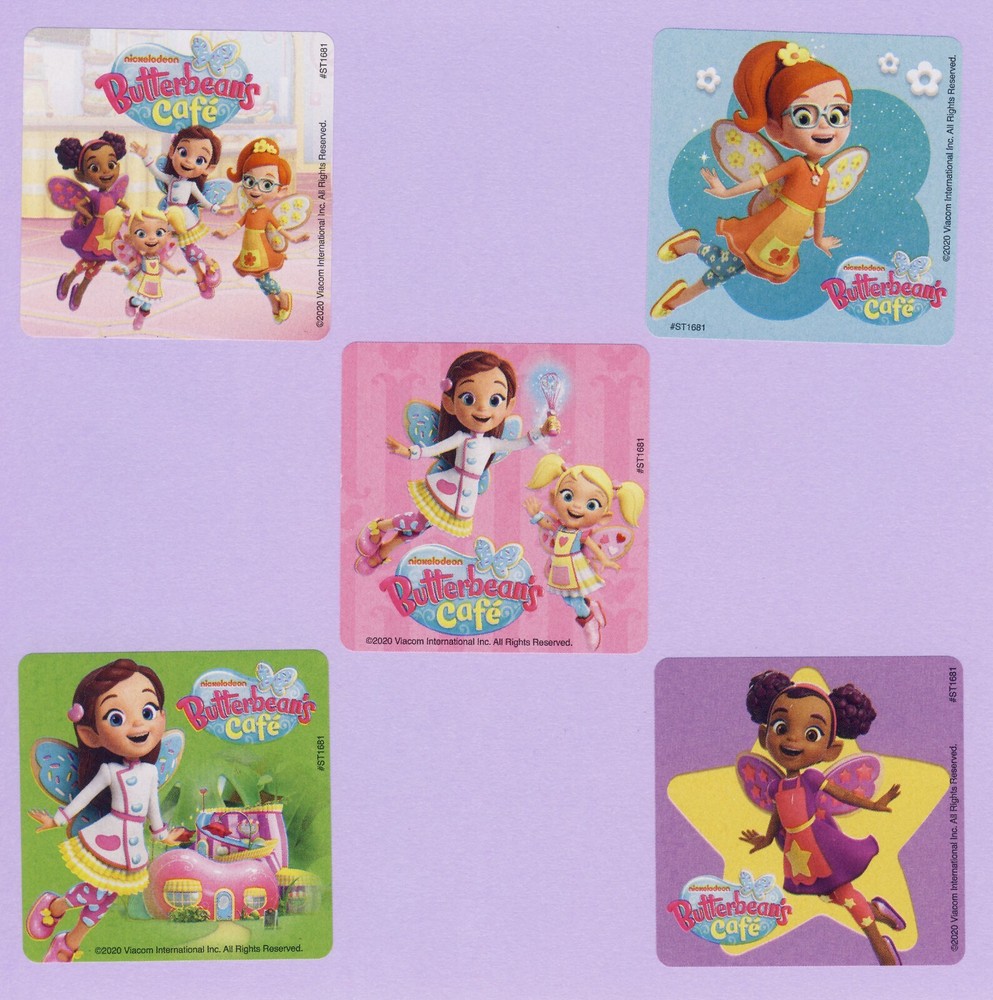 10 Butterbean’s Cafe – Large Stickers – Party Favors – Dazzle, Poppy, Cricket