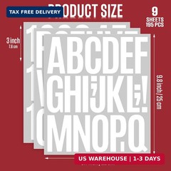 9 Sheet Large Letter Stickers – 3 Inch White Vinyl Self Adhesive Alphabet Number