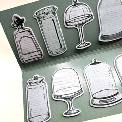 Vintage Style Bottles Glass Dome Sticky Notes Junk Journal Collage Scrapbook