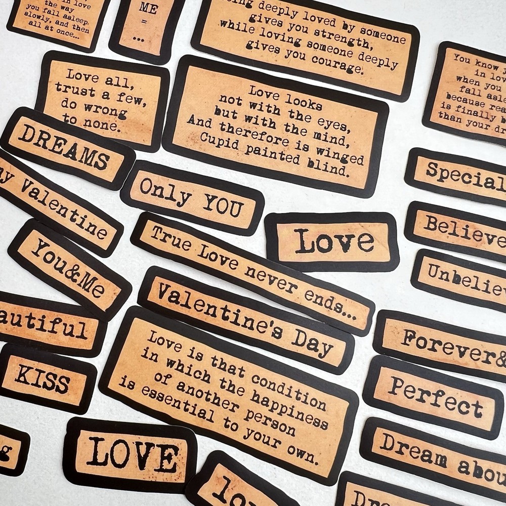Love Words Valentine’s Day Stickers Scrapbooking Journaling Cards Collage