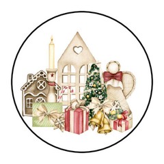 30 CHRISTMAS ENVELOPE SEALS LABELS STICKERS 1.5″ ROUND COUNTRY RUSTIC