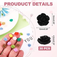 10mm Resin Rose Flatback Charms, 30 Pcs Flatback Embellishment, Black