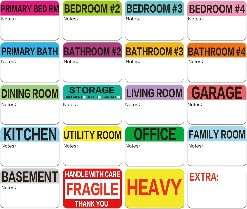 600 Count 3 x 2 Large Home Moving Packing Box Labels for 3-4 Bedroom House with