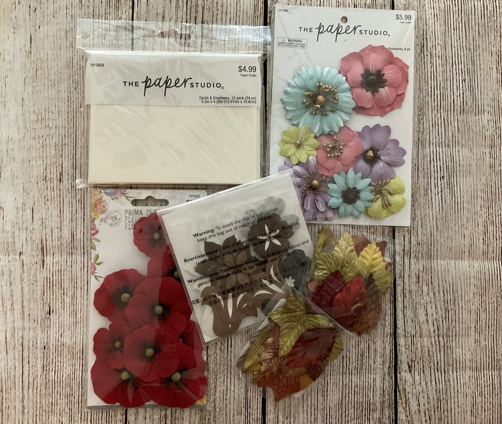Paper Crafting Card Making Supplies Flowers, Leaves and pkg Cards/Envelopes