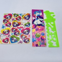 Lot/3 VTG LISA FRANK Sticker Sheet Pandas S162 Green Stencil Ruler Cats Bookmark