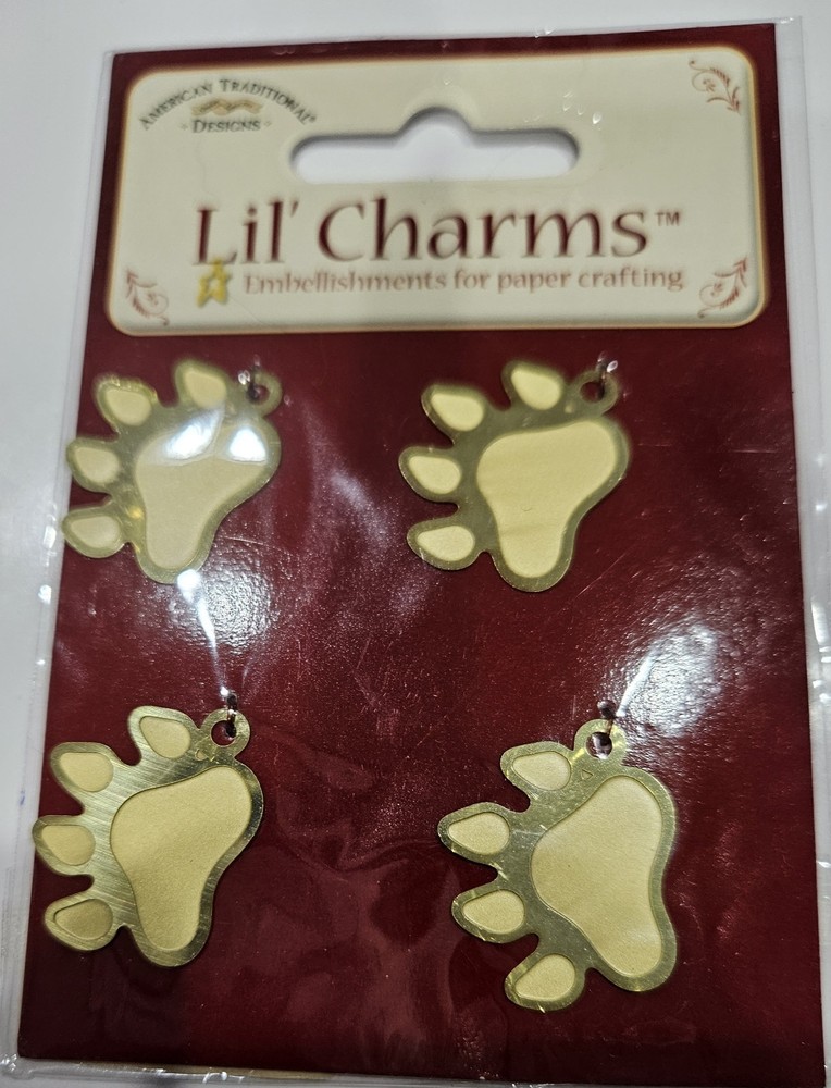 American Traditional Designs Lil’ Charms Embellishment-Dog print paws gold ×4