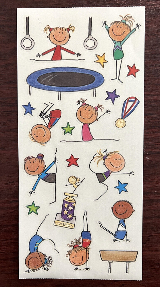 Gymnastics Stickers: Large Sheet•Me & My Big Ideas• Vintage•Scrapbooking (23pcs)