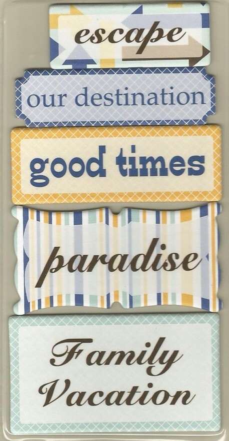 DESTINATION CHIPBOARD WORDS 5 PCS MULTI COLORED LI’L DAVIS DESIGNS