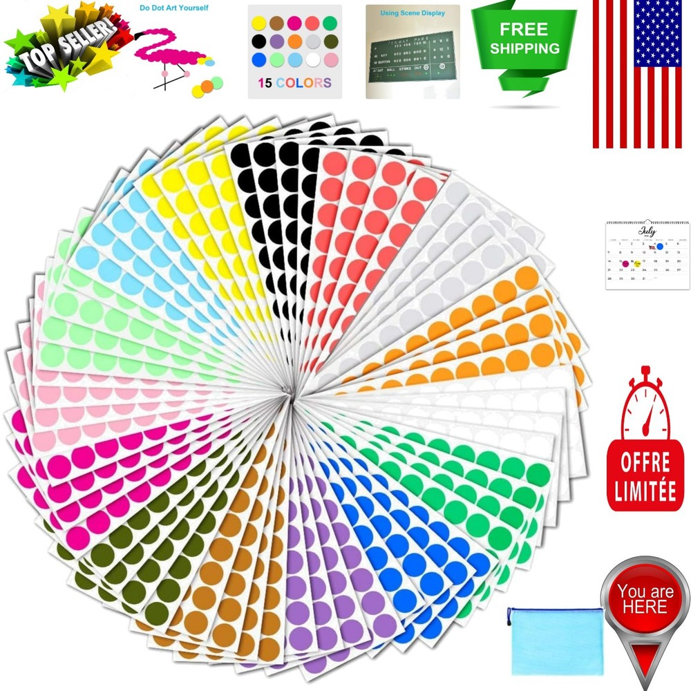 Effortlessly Organize with 2400 Color Coding Dot Stickers – Assorted 15 Colors