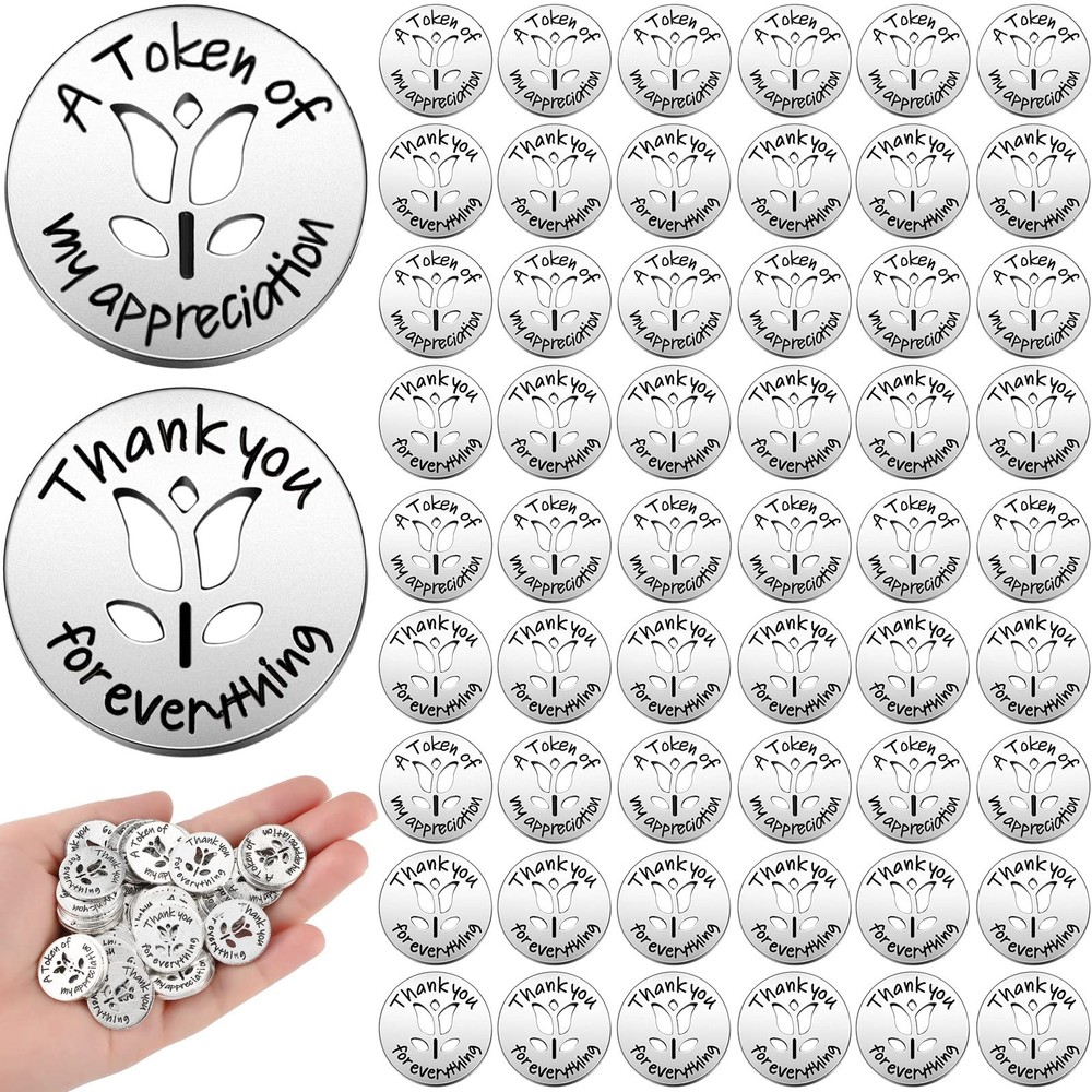 100 PCS Token Appreciation Metal Coins 0.79 Inch Thank You Kindness Flower
