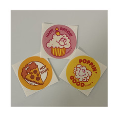 3 Single Trend Birthday Food Scratch ‘n Sniff Stickers Cupcake Pizza Popcorn