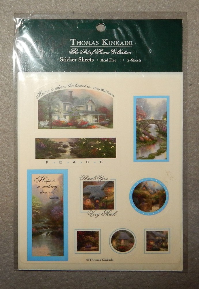 1 Pack Vintage Thomas Kinkade Stickers (3/4″ to 2 3/4″) 9 styles, 18 Stickers