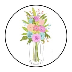 30 Flowers in Mason Jar Envelope Seals Labels Stickers 1.5″ Round vase