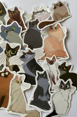 CAT ASSORTMENT Stickers(6pc) •Fuzzy•Meow•Kitten•Pet•Feline •Cute•Fur•Whiskers•